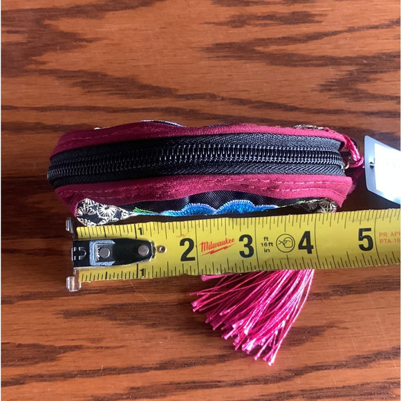 Artisanal Embroidered Coin Purse- Burgundy Trim - Picture 3 of 3